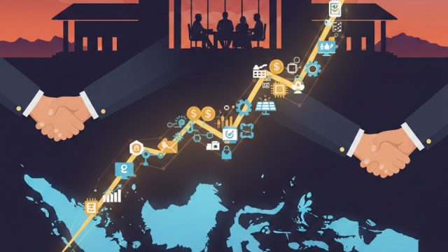 Ilustrasi grafik pertumbuhan investasi Indonesia pasca pertemuan strategis Kabinet Merah Putih di Hambalang.
