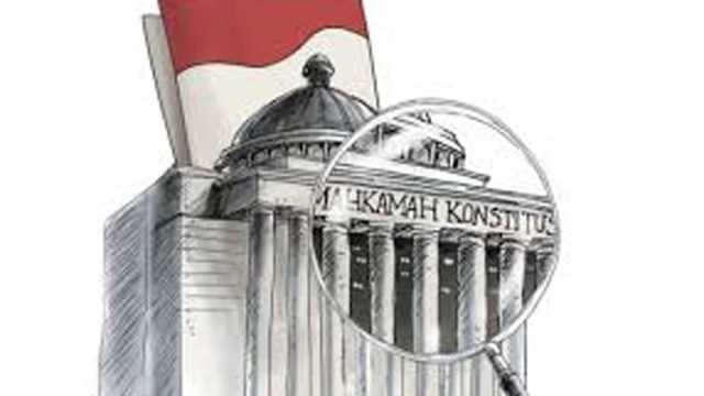 Ilustrasi editorial tentang transparansi seleksi Hakim MK usulan DPR RI, menggambarkan gedung parlemen dan timbangan keadilan.