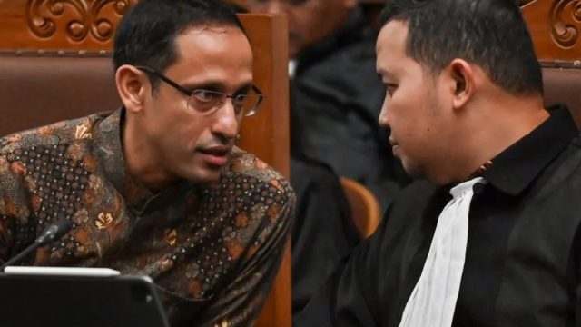 Terdakwa Nadiem Anwar Makarim saat menghadiri sidang lanjutan kasus dugaan korupsi pengadaan laptop Chromebook di Pengadilan Tipikor Jakarta Pusat. (ANTARA)
