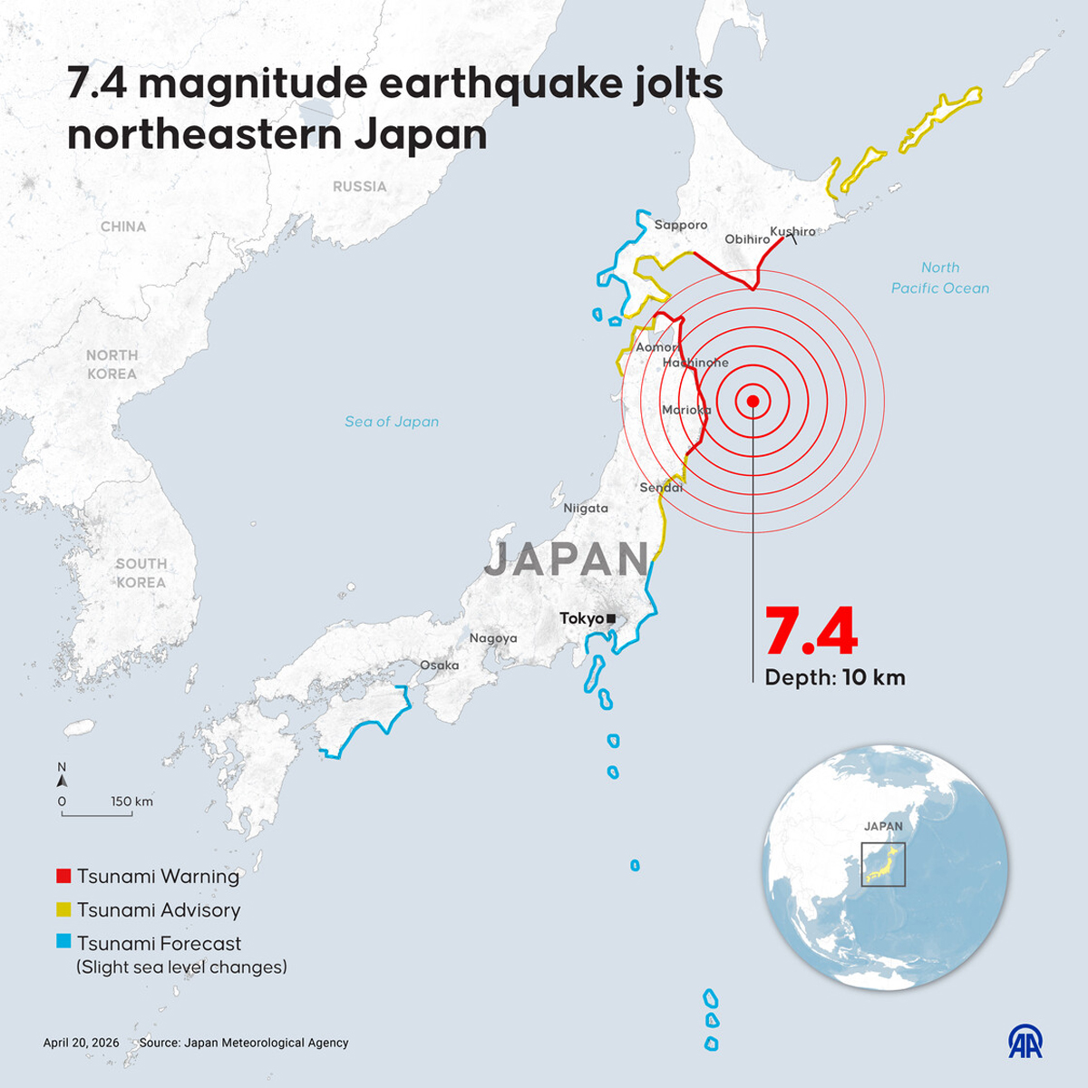 Peta lokasi gempa di Jepang.