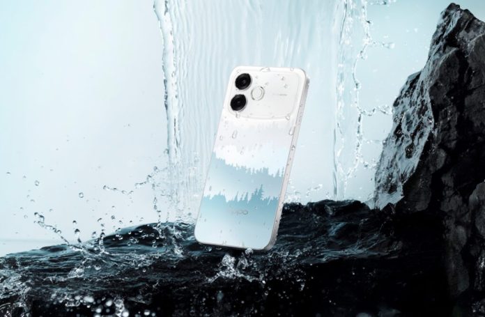 Unit smartphone Oppo F33 Pro dalam varian warna Misty Forest yang menampilkan desain plateau kamera besar dan pola visual 3D yang elegan.
